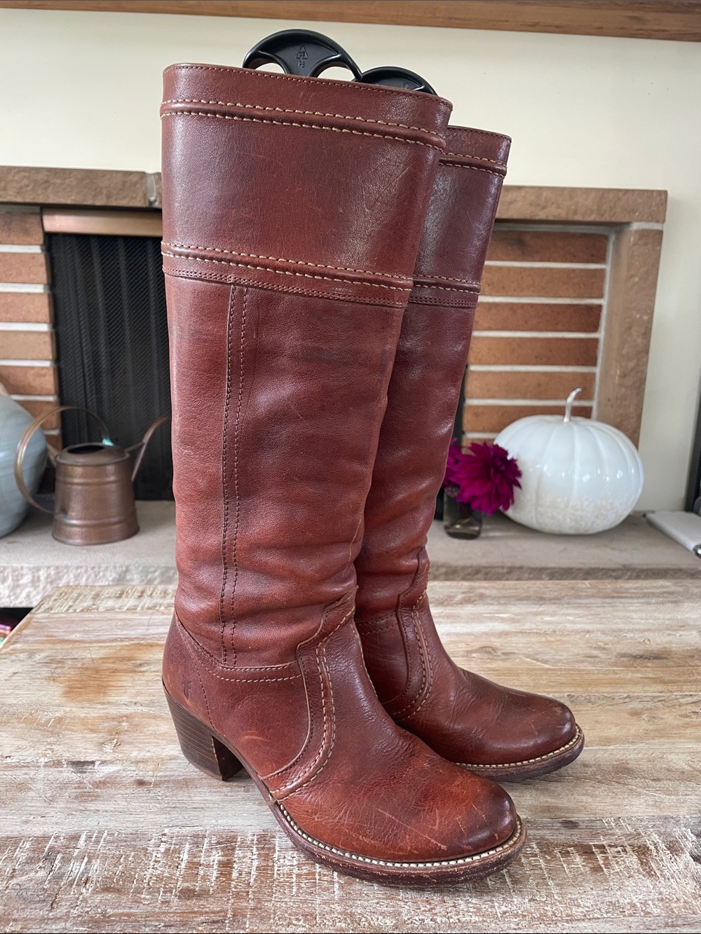 Frye Tall Jane Chestnut Brown Leather Boots